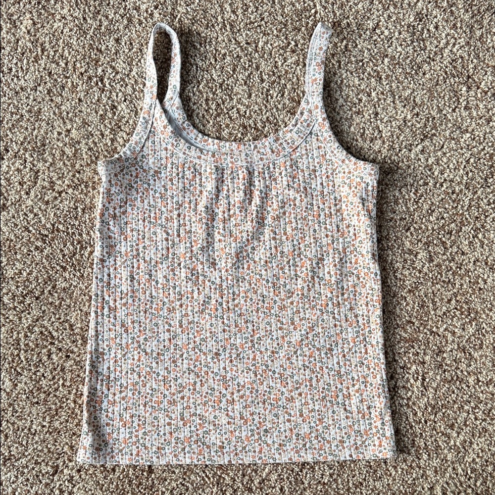 Arie Women’s Ribbed Tank Top - large White with Orange & Green Floral Print